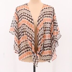 Southwestern Print Sheer Kimono Cardigan‎ Lightweight Tie Front Cover Up Size S